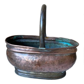 Vintage Copper Basket From Belgium For Sale