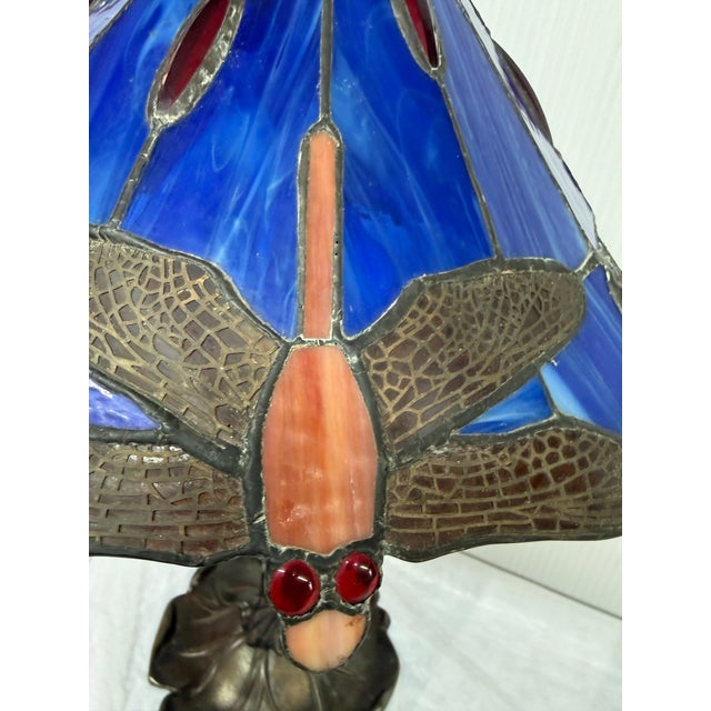 Arts & Crafts Dragonfly Stain Glass Shade Table Lamp For Sale - Image 3 of 12