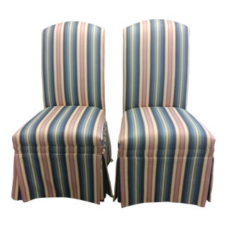 1990s Ethan Allen Upholstered Skirted Parsons Dining/Side Chairs, Set of 2 For Sale