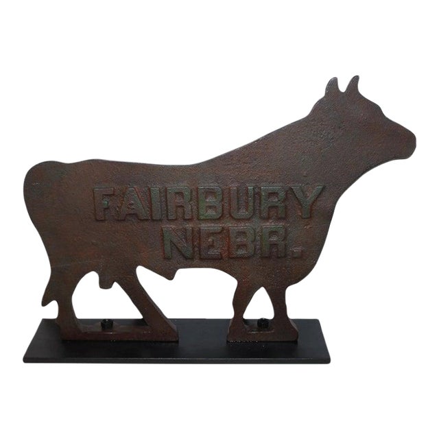 19th Century Cast Iron Bull Windmill Weight With Custom Made Cast Iron Base For Sale