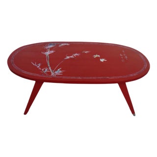 Chinese Folding Leg Red Lacquer Coffee Table With Mother of Pearl Inlay For Sale