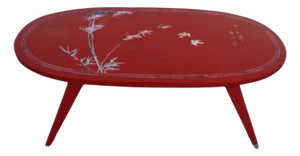 Chinese Folding Leg Red Lacquer Coffee Table With Mother of Pearl Inlay