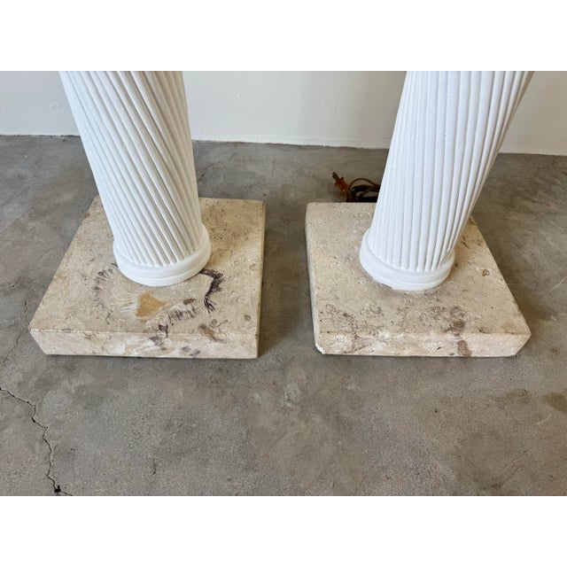 1980s Vintage Faux Pencil Reed Plaster Floor Lamps With Coral Stone Base – Pair For Sale In Miami - Image 6 of 12