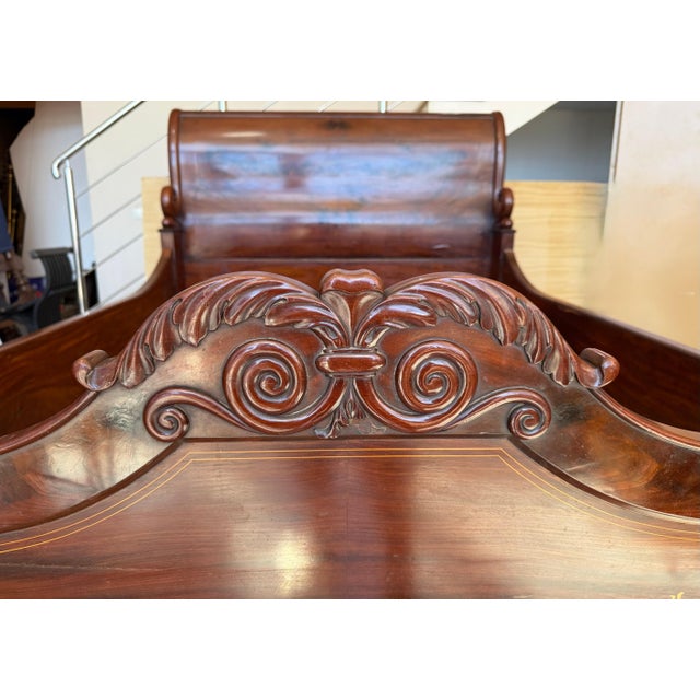 19th Century Italian Carved Inlaid Mahogany Burl Full Bed For Sale - Image 9 of 18