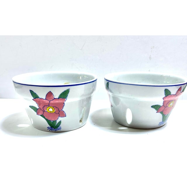 Traditional 1980s Porcelain Ventilated Orchid Pots Slotted Pots - A Pair For Sale - Image 3 of 12