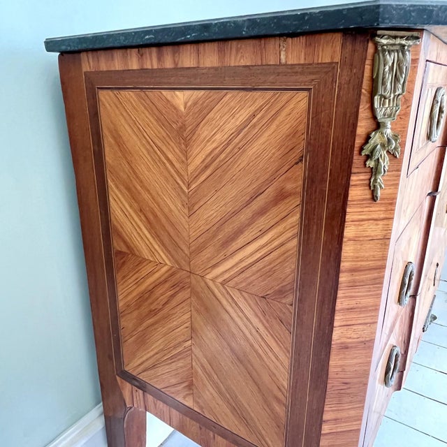 Metal Antique Continental Transition Style Parquetry and Marble Commode For Sale - Image 7 of 11