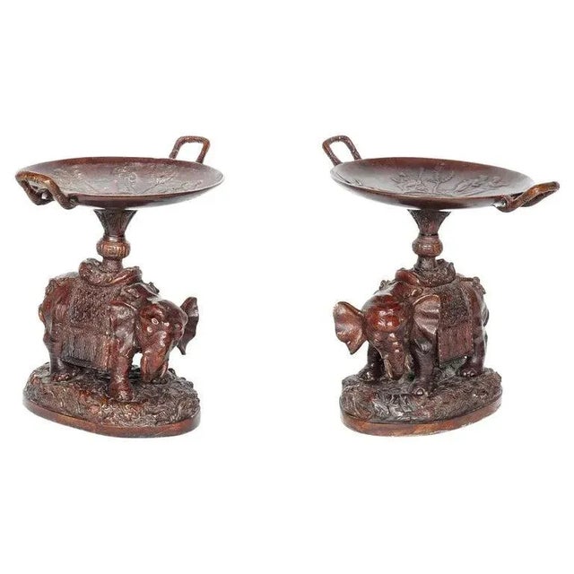 Bronze Elephant Form Patinated Bronze Tazzas - A Pair For Sale - Image 8 of 8