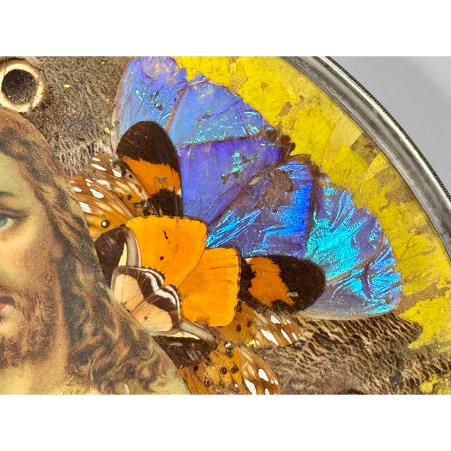 1950s Brazilian Butterfly Wing Morpho Jesus Christ Charger C. 1950s For Sale - Image 5 of 17