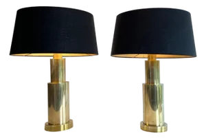 1970s Mid Century Modern Brass Desk Lamps - a Pair
