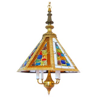 Vintage Stained Glass Swag Light For Sale