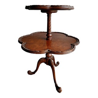 Vintage 2-Tier Walnut Side Table For Sale