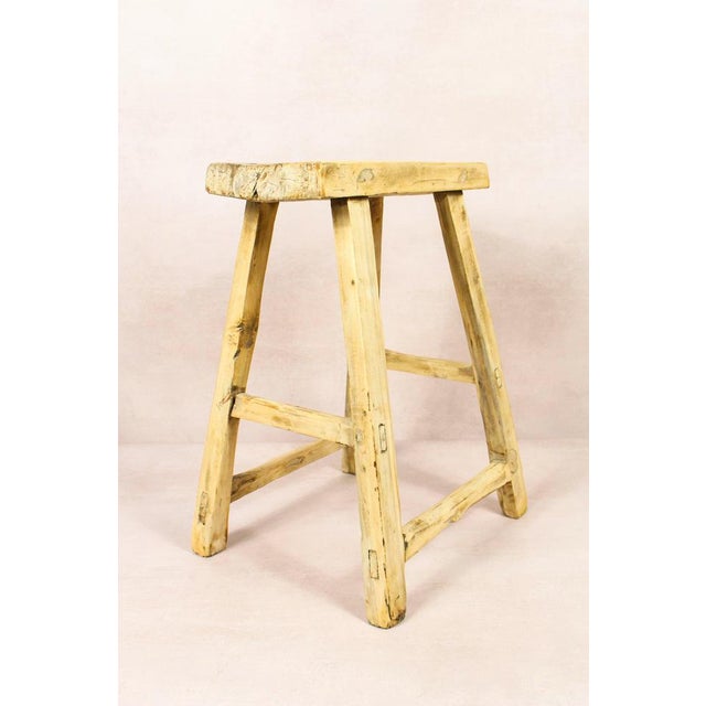 Vintage Rustic Stool in Elm For Sale - Image 5 of 5