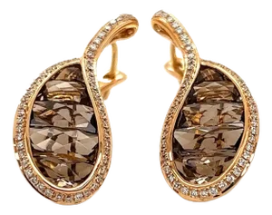 Bellarri Diamond Smoky Quartz 18k Rose Gold Dangle Earrings, 2 Pieces