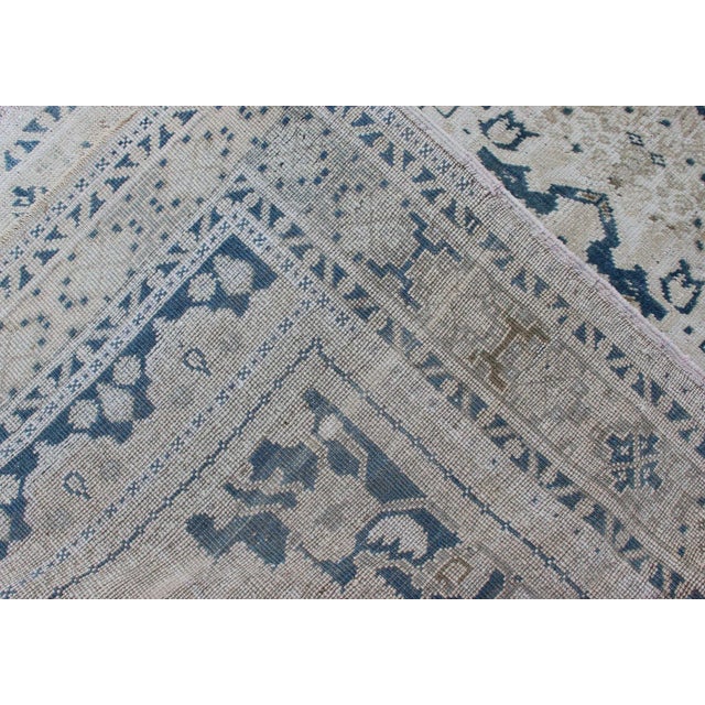 Vintage Hand Knotted Turkish Oushak Rug With Central Medallion in Blue and Cream For Sale - Image 11 of 12
