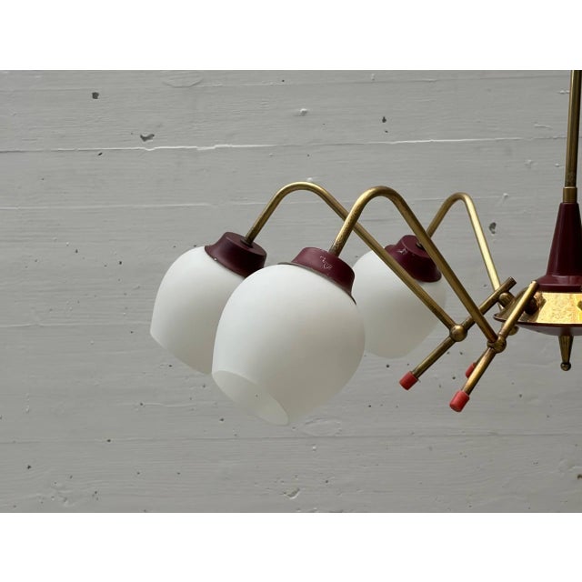 Sputnik Ceiling Light with Brass Frame and Opal Glass, 1950s For Sale - Image 4 of 13