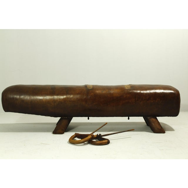 Industrial Vintage Leather Gym Pommel Horse Bench, 1900s For Sale - Image 3 of 15