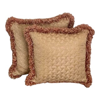 Square Goldtone Pillows With Fringe - a Pair For Sale