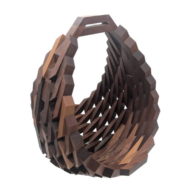 Vintage Wood Geometric Block Basket For Sale In Miami - Image 6 of 9