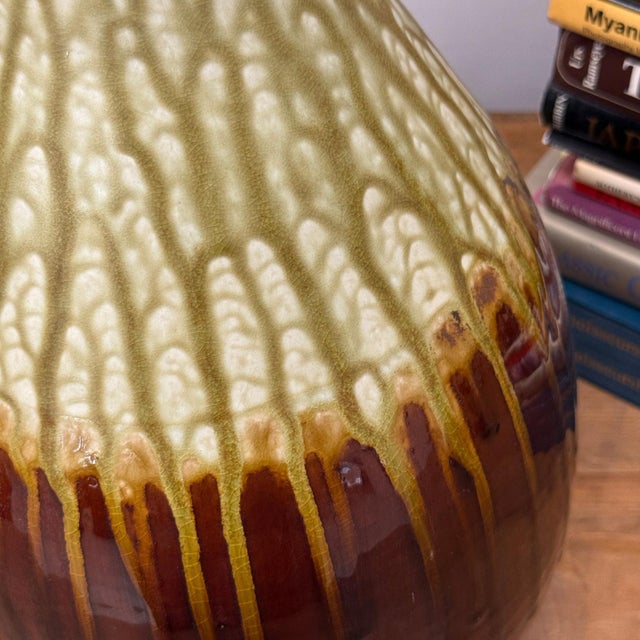 Brown Amber Brown Vase with Cream and Gold Drip Glaze Finish For Sale - Image 8 of 8