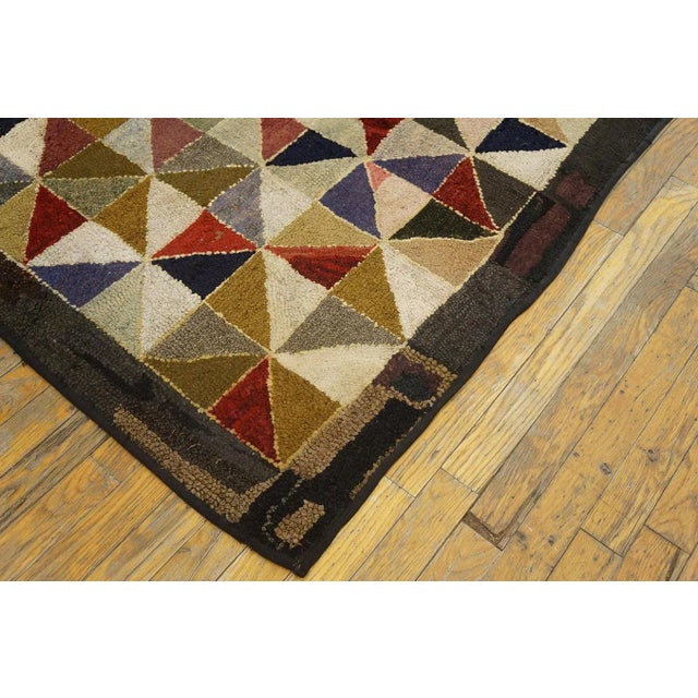 1930s Multicolor Geometric Folk Art Antique American Hooked Rug 6' X 6' Woven Wool Carpet For Sale - Image 12 of 12