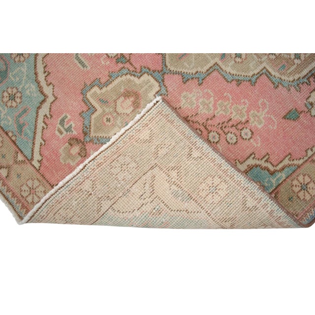 Distressed Turkish Small Rug Hand Knotted Vintage Oushak Area Rug - 3′1″ × 4′9″ For Sale - Image 10 of 12