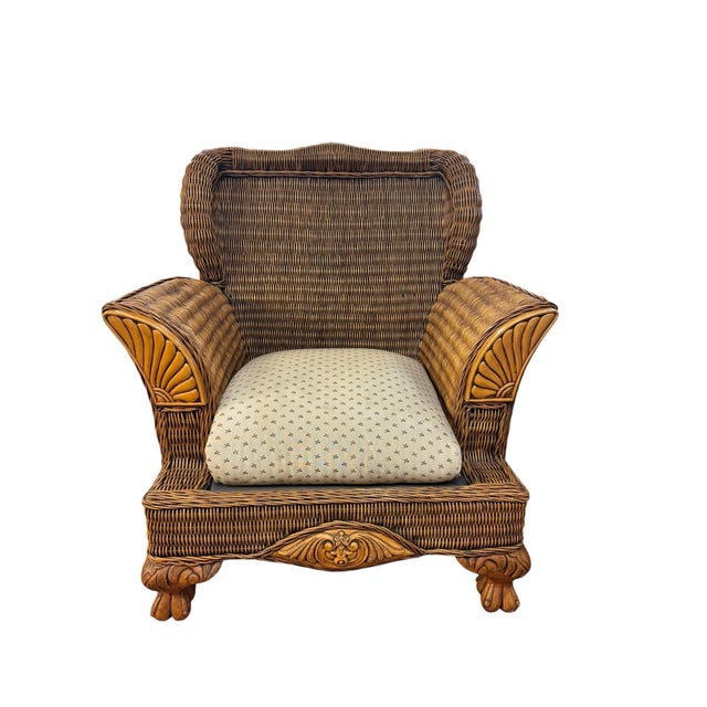 A beautifully crafted British Colonial style wicker lounge chair manufactured by Acacia Furniture of Conover, North...