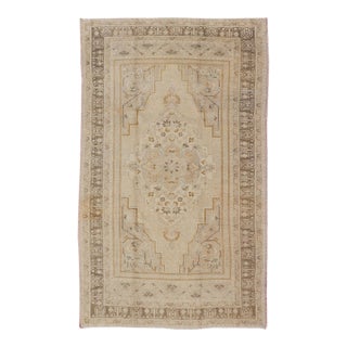 Mid-Century Vintage Oushak Rug From Turkey With Floral Geometric Medallion 5'9" X 10'6" For Sale