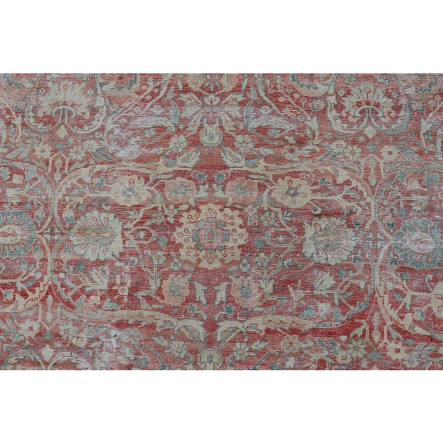 Tribal Hand Knotted Antique Persian Sultanabad Rug Faded Red and Blue Colors 10'4 X 13'2 For Sale - Image 3 of 15