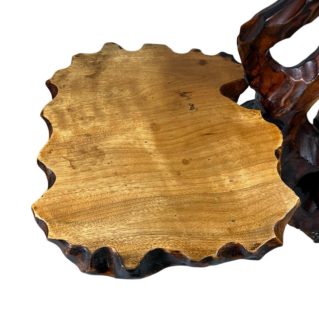 Vintage Live Edge Burled Wood Free Form Tier Tree Tables For Sale - Image 10 of 12