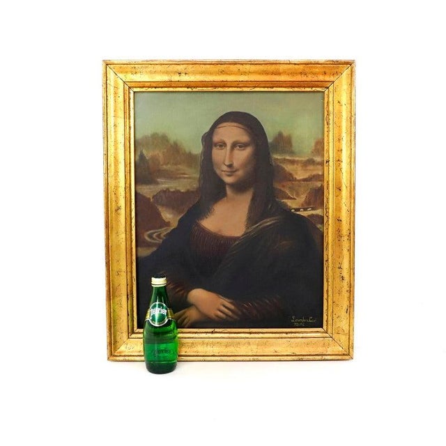 1970s Antique Monalisa Handmade Replica Painting For Sale - Image 5 of 6
