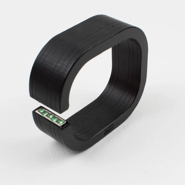 Contemporary Fendi Geometric Black Resin Acrylic Cuff Bracelet For Sale - Image 3 of 10