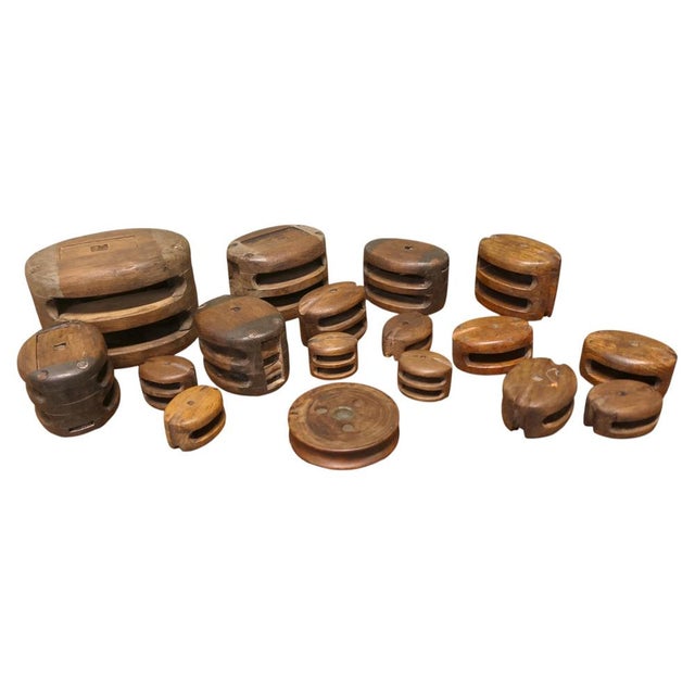 Antique Oak and Ash Ships Blocks, 1800s, Set of 18 For Sale - Image 9 of 9