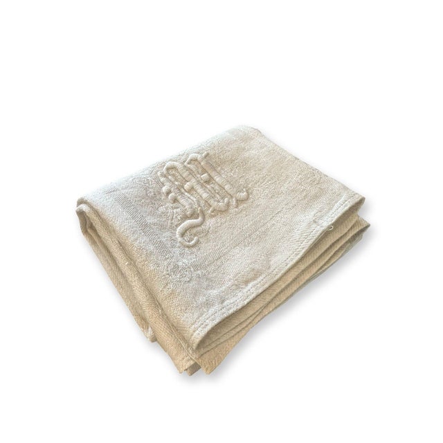 French Antique French Linen Bath Towel Monogram M Oversized Damask Linen Towel 19th Century For Sale - Image 3 of 12