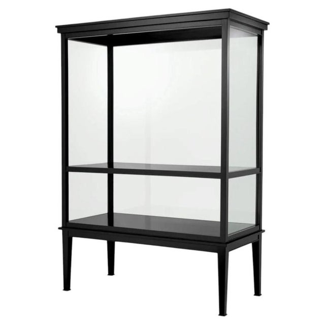 Metal Black Display Cabinet in Wood Veneer and Clear Glass For Sale - Image 7 of 7