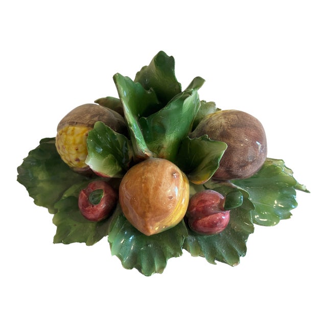 Vintage Italian Capodimonte Porcelain Harvest Fruit Taper Candle Holder For Sale