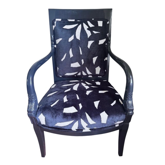 Hollywood Regency Pair of Mid 20th Century Lacquered Neoclassical Dolphin Armchairs ~ New Upholstery For Sale - Image 3 of 17