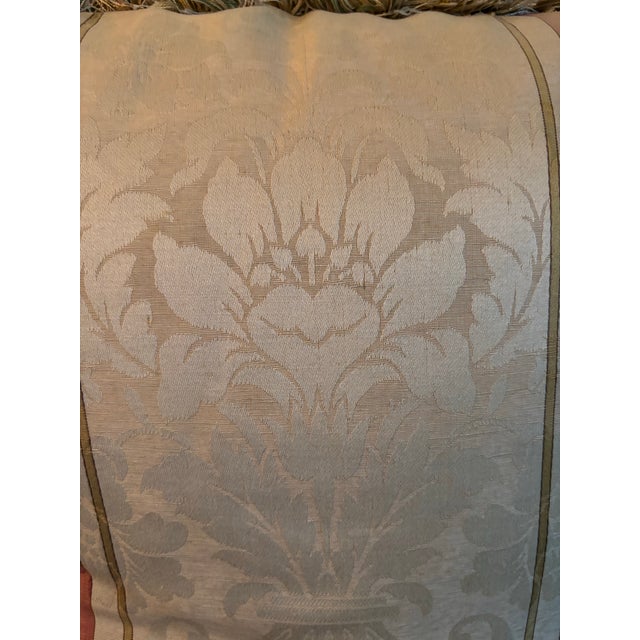 English 1980s Pillow in Peach, Olive and Beige With Fringe For Sale - Image 3 of 4