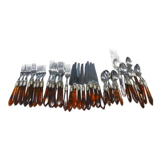 40 Piece Bugatti Italy Oxford Tortoiseshell Stainless Acrylic Flatware Set for 8 For Sale