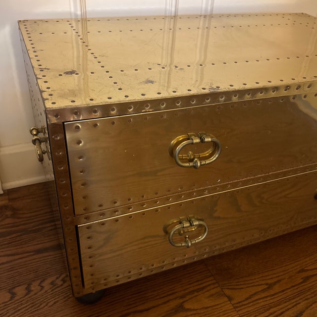 1970’s vintage two drawer brass clad by sarreid ltd chest. See makers mark in photos.