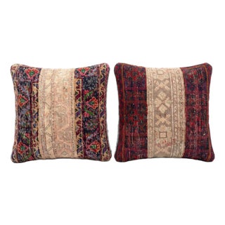 Red Turkish Rug Pillow Cover 24'' X 24'' - Set of Two For Sale