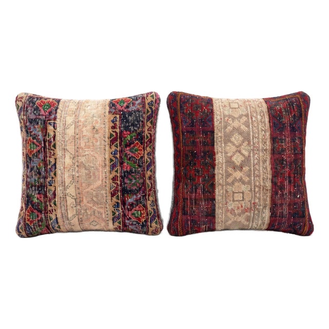 Red Turkish Rug Pillow Cover 24'' X 24'' - Set of Two For Sale