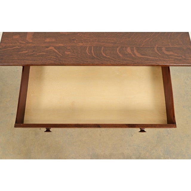Wood Stickley Brothers Antique Mission Oak Arts & Crafts Writing Desk or Library Table, Newly Refinished For Sale - Image 7 of 16