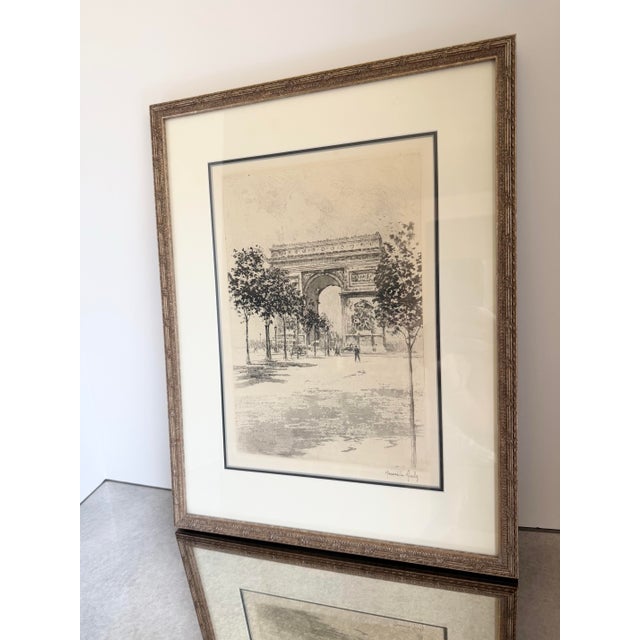 Original etching of the Arc de Triomphe by French artist Henri Le Riche, delicately hand-colored and signed. The...