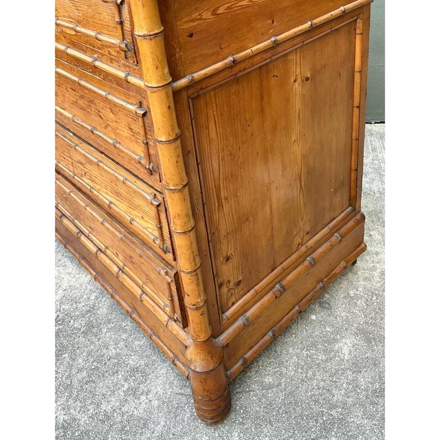Chocolate Vintage Wood and Marble Faux Bamboo Chest For Sale - Image 8 of 16