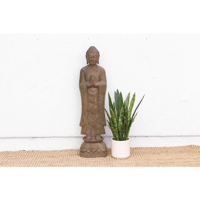 Elegant Hand-Carved Stone Buddha on Lotus Figure For Sale - Image 10 of 10