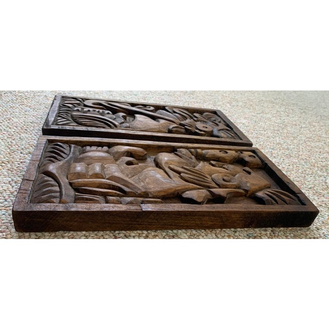 Late 20th Century Late 20th Century Vintage Mayan Hand Carved Wood Panels, Set of 2 For Sale - Image 5 of 8