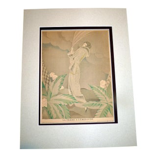 1923 Art Deco Pochoir "La Femme À l'Émeraude- Manteau en Tigre" by Charles Martin Gazette Du Bon Ton For Sale