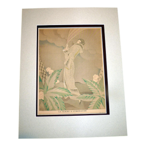 1923 Art Deco Pochoir "La Femme À l'Émeraude- Manteau en Tigre" by Charles Martin Gazette Du Bon Ton