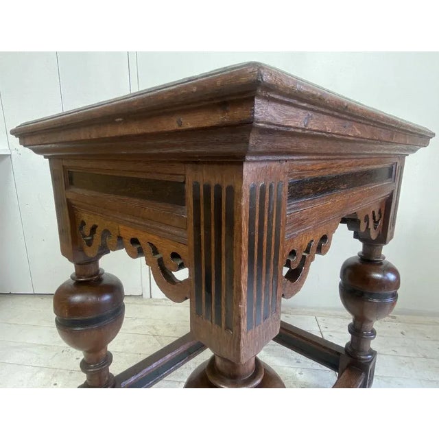 Antique Dutch Renaissance Style Side Table with Oak and Ebony Inlay For Sale - Image 12 of 16