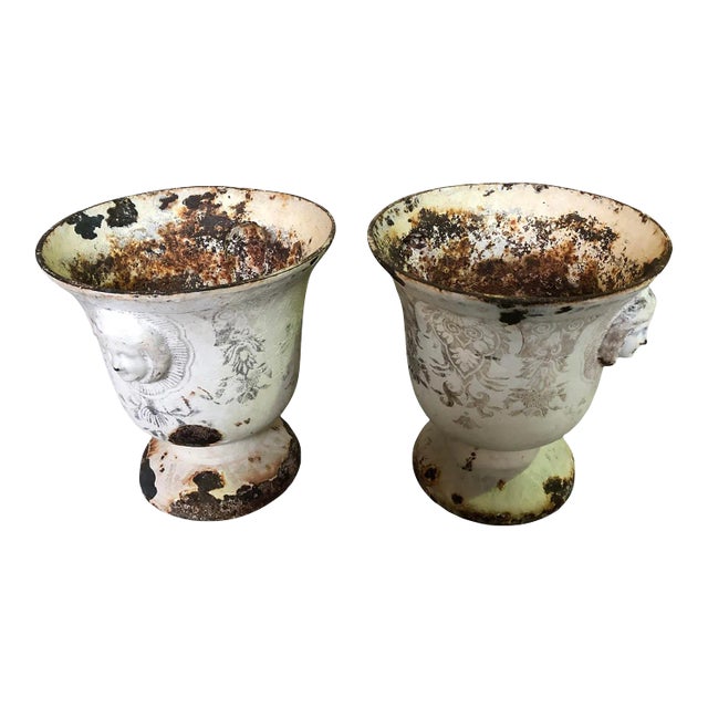 Late 19th Century Rouen Enamel Cast Iron Urns - Set of 2 For Sale